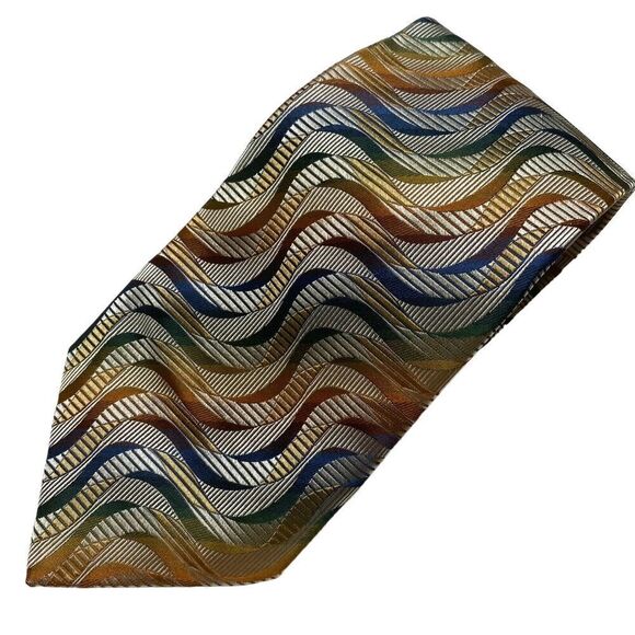 Piattelli Platinum Tie Men's Necktie Silk Multi Color Waves Made in USA - Picture 1 of 7